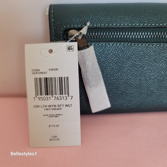 COACH Wyn Envelope Crossgrain Leather Wallet- Forest color 🎈$121. - Picture 15 of 16